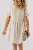 Beige Folded Short Sleeve Lace V Neck Mini Dress