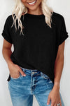 Black Textured Knit Exposed Stitching Tee