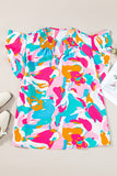 Multicolor Abstract Print Ruffled Sleeve Plus Size Blouse