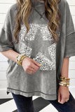 Philippine Gray Leopard Star Print Mineral Wash High Low Oversized Tee