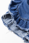Blue Denim Raw Edge Ruffled Short Sleeve Jacket