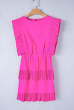Bright Pink Pleated Layered Short Dress