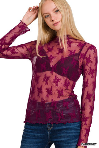 Cabernet Lace See-Through Layering Top