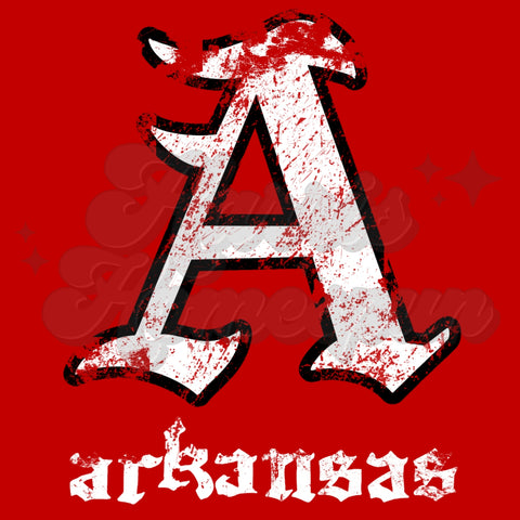 Distressed A with Arkansas DTF Print