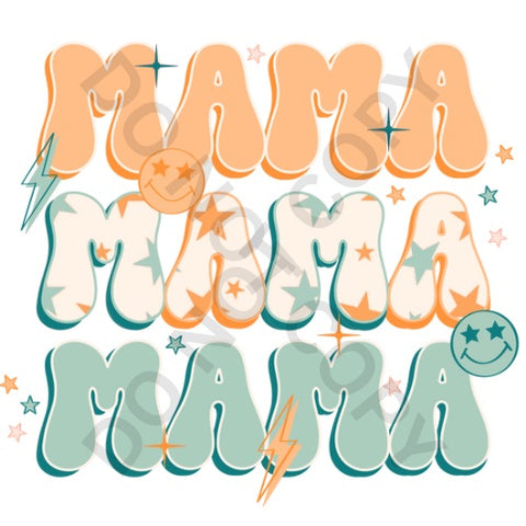 Orange and Teal MAMA DTF Print